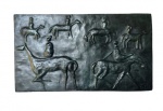 Belíssima e de grande tamanho Antiga  placa em bronze de carybé representando cavalgada, peça executada em Bronze maciço, patinado, medindo 94 cm largura 54 cm altura peso total de 32Kg com disposição de.encaixe em parede e ou moldura, peça assinada .