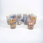 COLECIONISMO - 14 copos em vidro com decoração diversa, coleção Artistas Brasileiros . Med.: 10 cm 