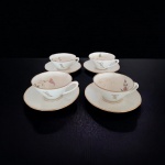 Real - Lindo conjunto de 4 xícaras de chá em porcelana Real, com delicada pintura á mão, filetes e monograma em dourado. Med.: Xícara 10 cm de diâmetro x 5 cm de altura