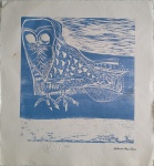 Aldemir Martins, Coruja Azul, gravura 9/20, 39x36cm, Edição Póstuma, sem moldura, com pequena mancha na borda esquerda