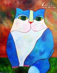 Aldemir Martins (*Ceará, 1922/+2006, São Paulo). Gato Azul, acrílica sobre tela, 100 X 80 cm // acie