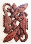 Arte popular: Cavalos marinhos e peixes, escultura p/ parede em madeira entalhada, 55 X 35 cm // s/