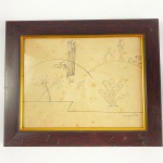 TARSILA DO AMARAL - Desenho sobre cartão. Assinado no canto inferior direito. Emoldurado em madeira.