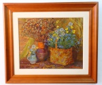 QUADRO - OST - Artista Russo B. D. Ezgacob  - Tema Floral. Moldura em madeira. Med. 90x61x70 cm.