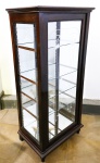 MOBILIÁRIO - Delicada vitrine em madeira nobre escura com vidros acidados, estilo ART NOUVEOU. Med. 150x70x46 cm. RETIRADA NA AV. BARÃO DO RIO BRANCO.