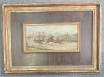 Antigo quadro representando corrida de cavalos, medindo 59 x 44cm tamanho total, só pintura 33 x 17,