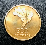 300 Cruzeiros 1972 BRASIL - Ouro (0,920) 16,65 g 27,5 mm - CATALOGO O-738 - Edição comemorativa 150º