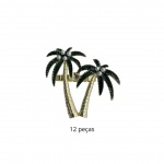 Conjunto de 12 anéis para guardanapo em zinco no formato de palmeiras douradas.