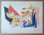 Ivan Serpa (1923-1973). DOIS GATOS. Grafite e lápis de cor sobre papel. 14 x 18 cm (mi); 37 x 37 cm (me). Assinado no cid. Emoldurado com proteção de vidro. Montagem moderna, de fácil desmontagem.