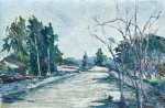 Paulina Kaz (Salvador/BA, 1915 - Rio de Janeiro/RJ, 2001). PAISAGEM. Óleo sobre tela. 26 x 40 cm (mi); 43 x 57 cm (me). Assinado no cid.