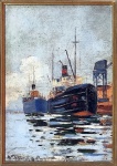 Mario Navarro da Costa (1883-1931). BARCO. Óleo sobre tela colada em eucatex. 24 x 16 cm (mi); 52 x 44 cm (me). Assinado no cie.