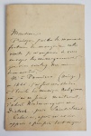 GABRIEL FAURÉ (1845-1924)  CARTA DE FAURÉ UM DOS MAIORES COMPOSITORES FRANCESS DO SEC. XIX EM QUE APRESENTA SUA PRÓPRIA BIOGRAFIA ARTÍSTICA. FRANÇA, FINAL DO SEC. XIX. NOTA: Gabriel Urbain Fauré (Pamiers, Ariège, 12 de maio de 1845  Paris, 4 de novembro de 1924)nota 1 foi um compositor, organista, pianista e professor francês. Foi um dos mais proeminentes compositores franceses da sua geração, e o seu estilo musical influenciou muitos compositores do século XX. De entre os seus trabalhos, destaque-se Pavane, Requiem, nocturnos para piano e as canções Après un rêve. Embora as suas composições mais conhecidas, e acessíveis, sejam as suas primeiras, Fauré compôs as suas obras mais reconhecidas nos seus últimos anos, num estilo mais complexo de harmonia e melodia.Fauré nasceu no seio de uma família com cultura mas com poucas ligações à música. O seu talento começou a revelar-se quando ainda era pequeno. Com nove anos de idade, foi enviado para uma escola de música em Paris, onde aprendeu recebeu formação para organista de igreja e mestre-de-coro. Um dos seus professores era Camille Saint-Saëns, que se tornaria seu amigo de longa data. Depois de terminar os seus estudos, em 1865, Fauré trabalhou como organista e professor, pouco tempo tendo para a composição musical. Quando começou a ser bem-sucedido, já com alguma idade, no posto de organista da Igreja de la Madeleine e diretor do Conservatório de Paris, quando sem tempo para compor; nas férias de Verão, retirava-se para o campo para se concentrar nas suas composições. Nos seus últimos anos de vida, Fauré foi reconhecido em França como o principal compositor da sua época. Em 1922, recebeu um tributo nacional sem precedentes, em Paris, pelo presidente da República Francesa. Fora de França, a música de Fauré levou décadas a ser aceita, exceto na Grã-Bretanha, onde teve muitos admiradores durante a sua vida.A música de Fauré tem sido descrita como uma ligação entre o romantismo e o modernismo, no quartel do século XX. Quando nasceu, Chopin ainda compunha e, quando morreu, começava-se a ouvir jazz e música atonal da Segunda Escola de Viena. O Grove Dictionary of Music and Musicians, que o descreve como o compositor mais avançado da sua geração em França, salienta que as suas inovações harmônicas e melódicas influenciaram o ensino de música a muitas gerações. Durante os últimos vinte anos da sua vida, sofreu com uma crescente surdez. Contrastando com o charme das suas primeiras músicas, os seus últimos trabalhos são às vezes escapistas e de caráter retraído ou introspectivo, e às vezes turbulentos e apaixonados. Filho de gente modesta, mostrou muito novo notáveis aptidões para a música, tanto que aos 8 anos, sem auxílio de mestre, fazia improvisações no harmônio da igreja de Montgauzy.Em 1855 Fauré entra para a afamada Escola Niedermeyer, de Paris, onde permanece como aluno interno até 1865, onde recebeu uma sólida educação musical e geral. Do corpo docente da Escola, fazia parte Saint-Saëns, ao qual ficou devendo, além dos seus conhecimentos pianísticos, uma cultura musical que não só abrangia os grande mestres contemporâneos, como lhe revelava a grandeza e perfeição de ofício de um Johann Sebastian Bach.Fauré, após a guerra de 1870 faz contínuas viagens para assistir uma série de apresentações de Saint-Saëns e, principalmente, Richard Wagner. Embora impressionado com a música e o gênio de Richard Wagner, Fauré nem por um momento se deixou influenciar por uma arte inteiramente estranha ao seus temperamentos próprios, permanecendo na história da música francesa da segunda metade do Século XIX como um dos raros compositores que souberam resistir aos sortilegiosos Wagnerianos.As peças para piano (improvisos, Noturnos, Barcarolas, etc), que dotavam a música francesa de obras que ela há muito desconhecia, iam se sucedendo, acompanhadas pelas melodias admiráveis, implantavam na França um gênero que ia verdadeiramente continuar a tradição de Franz Schubert e Robert Schumann.Em 1920, com a idade de 75, ele aposentou-se do Conservatório, principalmente devido à sua crescente surdez.