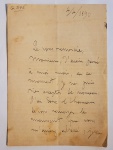 BENJAMIN GODARD  MISSIVA DE GODARD ENCAMINHADA A SUA MÃE EM RESPOSTA A UMA MENSAGEM ENVIADA POR ELA. GODARD FOI UM VIOLINISTA FRANCÊS E COMPOSITOR DA ERA ROMÂNTICA DE ORIGEM JUDAICA,  MAIS CONHECIDO POR SUA ÓPERA JOCELYN . EXCERTOS DO TEXTO TRADUZIDO: EU NÃO SABIA PODE TER CERTEZA QUE O ASSUNTO SERÁ RESOLVIDO. CREIA MAMÃE NOS MEUS MELHORES SENTIMENTOS. BENJAMIN GODARD..NOTA: Benjamin Louis Paul Godard (18 de agosto de 1849 - 10 de janeiro de 1895) foi um violinista francês e compositor da era romântica de origem judaica,  mais conhecido por sua ópera Jocelyn . Godard compôs oito óperas, cinco sinfonias, dois concertos para piano e dois para violino, quartetos de cordas, sonatas para violino e piano, peças e estudos para piano e mais de uma centena de canções. Ele morreu de tuberculose aos 45 anos em Cannes ( Alpes-Maritimes ) e foi enterrado no túmulo da família em Taverny, no departamento francês de Val-d'Oise .  Godard nasceu em Paris em 1849. Ingressou no Conservatório de Paris em 1863, onde estudou com Henri Vieuxtemps (violino) e Napoléon Henri Reber ( harmonia ) e acompanhou Vieuxtemps duas vezes à Alemanha.Em 1876, o seu Concerto romantique foi apresentado nos Concertos Populaires, e outras das suas grandes obras também foram apresentadas nestes concertos. Em 1878, Godard foi co-vencedor do Prix de la Ville de Paris. A sua composição vencedora, uma sinfonia dramática intitulada Le Tasso , continua a ser uma das suas obras mais admiradas.Dessa época até sua morte, Godard escreveu um grande número de composições. Estas incluem oito óperas , entre elas: Jocelyn (a "Berceuse" da qual permanece a composição mais conhecida de Godard), apresentada em Paris em 1888; Dante , tocou na Opéra-Comique dois anos depois; e La Vivandière , deixada inacabada e concluída por Paul Vidal (18631931). A última delas foi ouvida na Opéra-Comique em 1895, e tocada na Inglaterra pela Carl Rosa Opera Company .Tornou-se professor no Conservatório de Paris em 1887 e foi nomeado Chevalier (Cavaleiro) da Légion d'honneur em 1889.A longa lista de obras de Godard inclui cinco sinfonias : Symphonie gothique (1883), Symphonie orientale (1884) e Symphonie légendaire (1886); Concerto romântico para violino e orquestra (1876), dois concertos para piano , três quartetos de cordas , quatro sonatas para violino e piano, uma sonata para violoncelo e piano, dois trios de piano e várias outras obras orquestrais. Entre suas peças para piano podem ser mencionadas Mazurka No. 2, Valse No. 2, Au Matin , Postillon , En Courant , En Train e Les Hirondelles . A Canção de Florian também é muito popular e foi arranjada para vários instrumentos. A quarta sonata de Godard para violino e piano contém um scherzo escrito no compasso incomum de54. Ele escreveu mais de 100 músicas.Godard se opôs à música de Richard Wagner e também criticou fortemente o anti-semitismo de Wagner . O estilo musical de Godard estava mais em sintonia com o de Felix Mendelssohn e Robert Schumann .