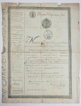 IMPÉRIO NAPOLEÃO BONAPARTE  PASSAPORTE DE PAR LEMREIUR ET ROI (DA PARTE DO IMPERADOR E REI. CONCEDIDO EM 1810 COM ESTANDARTE DE NAPOLEÃO BONAPARTE. EMITIDO EM NOME DE JEAN FRANÇOIS BAROU. COM CARIMBO DE ENTRADA EM TURIM. FRANÇA NAPOLEONICA, 1810.