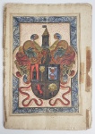 DOM PEDRO II  (1648-1706)  - RARISSIMO  DOCUMENTO DE CONCESSÃO DE ARMAS DE NOBREZA  PARA OS IRMÃOS PEDRO, JUAN E PABLO DE GUSMÃO EM 12 DE MAIO DE 1686. ERAM FILHOS DE ANTONIO VAZ DE GUSMÃO TESOUREIRO DOS DEFUNTOS DA PARAIBA NO BRASIL E SUA MÃE ERA DONA MARIA GOMES DE GUSMAO. ESTA CARTA  ERA A MAIS ALTA HONRARIA NOBILIARQUICA DO REINO PORTUGUÊS.  A MERCÊ DE ARMAS CONCEDIDA PELO SOBERANO. POUCAS FORAM EMITIDAS EM TODA A HISTÓRIA DE 800 ANOS DA MONARQUIA PORTUGUESA. PARA RECEBER ERA NECESSÁRIO COMPROVAR A ASCENDÊNCIA POR PELO MENOS TRÊS GERAÇÕES, NÃO TER MÁCULA DE SANGUE (SANGUE JUDEU, MOURO OU MULATO). A CARTA É SEMPRE ACOMPANHADA PELO BRASÃO DE ARMAS ILUMINADO PELO REY DE ARMAS (UMA ILUMINURA COM AS CORRETAS CORES DO BRASÃO). POUCAS RESTARAM APÓS O TERREMOTO QUE DESTRUIU LISBOA E OS ARQUIVOS DO REI EM 1755 ESSE DOCUMENTO ESCASSO, BELISSIMO E SOBREVIVENTE DO MAIOR DESASTRE NATURAL OCORRIDO EM PORTUGAL EM TODA SUA HISTÓRIA É UMA VERDADEIRA E PRECIOSA PEÇA DE MUSEU. SABE-SE QUE OS GOMES DE GUSMAO OCUPARAM AINDA NOS PRIMÓRDIOS DA COLONIZAÇÃO PORTUGUESA NO BRASIL NOS ANOS 1600 POSIÇÕES NA ADMINISTRAÇÃO COLONIAL BEM COMO TIRERAM REPRESENTENTAS CLÉRIGOS QUE DISSEMINARAM OS ENSINAMENTOS CRISTÃOS NAQUELE BRASIL PRIMITIVO. A BEATA  DONA JOANNA GOMES DE GUSMÃO DESCENDENTE DE ANTONIO VAZ DE GUSMAO E MARIA GOMES DE GUSMÃO. MORADORA DA VILA DE IGUAPE CERTA FEITA EM UMA FESTA RELIGIOSA JUROU AOS PÉS DO ALTAR MOR QUE SE FICASSE VIUVA DEDICARIA TODA SUA VIDA A PRÁTICA DA CARIDADE. CEDO ENVIUVOU E  PASSOU A PEREGRINAR A PÉ, PEDINDO ESMOLAS PARA OS POBRES.ALONGANDO MAIS AS SUAS PEREGRINAÇÕES, FOI ATÉ NOSSA SENHORA DO DESTERRO (FLORIANOPOLIS); LÁ PERMANECENDO ALGUNS DIAS. PROCUROU ENTÃO ALI FUNDAR UMA CAPELA: A " CAPELA DO MENINO DE DEUS", COM AS ESMOLAS QUE ANGARIAVA NAS SUAS ANDANÇAS PELA VILAS CONHECIDAS. DIAS DEPOIS, ESSA ADMIRÁVEL CRIATURA, MAIS CONHECIDA PELO POVO COMO "MULHER SANTA", RECEBIA O "HABITO DE FREIRA", NA IGREJA DA ORDEM III DE PARANAGUÀ, NO ANO DE 1745. SOLENE ATO CELEBRADO PELO SUPERIOR DA ORDEM SERÁFICA, QUE PARA ISSO TINHA PLENOS PODERES.FALECEU AOS 92 ANOS CUMPRINDO UMA MISSÃO DE FÉ E DEDICAÇÃO AOS POBRES. BEATIFICADA ESTÁ EM PROCESSO DE CANONIZAÇÃO. ERA IRMÃ DO NOTÁVEL ESTADISTA - ALEXANDRE DE GUSMÂO- E DO GRANDE SACERDOTE, O CELEBRE BARTOLOMEU DE GUSMÃO , CONHECIDO COMO O "PADRE VOADOR" INVENTOR DE UMA CURIOSA ENGENHOCA VOADORA CHAMADA PASSAROLA MAS SEUS BRILHANTES INVENTOS LHE CAUSARAM PROBLEMAS COM A INQUISIÇÃO E TEVE DE FUGIR PARA NÃO SER LEVADO A FOGUEIRA. EXCERTOS DO TEXTO: ANNO SEGUNDO SESSENTA E OCHO MARAVEIDS, ANNO DE MIL SEISCNETOS E OITENTA E SEIS. PORTUGAL REY DE ARMASE NESTES REINOS E SENHORIOS DE PORTUGAL POR EL MUITO ALTO E MUY PODEROSO PRÍNCIPE DOM PEDRO NUESTRO SENORPELA GRAÇA DE DIOS PRINCIPE DE PORTUGAL E DOS ALGARVES DAQUEM E DALEM MAR EM ÁFFRICA SENHOR DE GUINÉ E DA CONQUISTA NEVEGAÇÃO E DO COMÉRCIO DA ETHIOPIA, ARABIA, PERSIA E INDIA.COMO REGENTE E GOVERNADOR DE TODOS OS REINOS E SENHORIOS ETC... FAÇO SABER A TODAS AS PARTES DESSES REINOS E SENHORIOS E A TODOS OS CAVALEIROS E FIDALGOS DO REINO QUE ESTA MINHA CARTA DE CERTIFICÇÃO DE BRASÃO DE ARMAS DE NOBREZA E FIDALGUIA DE LINHAGEM VIREM QUE HÁ PROVIMENTO DA NOBREZA POR PARTE DE DOM PEDRO DE GUZMAN, DOM JUAN DE GUZMAN E DOM PABLO DE GUZMAN TODOS HEY IRMAOS DE PADRE E MADRE QUE RESIDEM NA CORTE DE MADRID., ME FOI APRESENTADA PETIÇÃO POR ESCRITO  DIZENDO QUE ESSE VINHA POR LEGITIMA DESCENDÊNCIA DA NOBRE GERAÇÃO E LINHAGEM ,,,,  A SEGUIR O REI DE ARMAS APRESENTA AS TRÊS GERAÇÕES ANTERIORES DOS SUPLICANTES PARA JUSTIFICAR SEU DIREITO A FIDALGUIA E DESCREVE AS ARMAS E SUAS CORES HERALDICAS APRESNTADAS EM ILUMINURA EM SUA VERSÃO COMO FICOU REGISTRADA NOS LIVROS DE ARMAS DA NOBREZA DE PORTUGAL.  PORTUGAL, ANNO DE 1686. NOTA: Os nobres de  sangue em Portugal eram normalmente oriundos de  famílias antigas, do período de formação do Estado português durante a Baixa Idade Media, e eram considerados  nobres de linhagem somente depois de três gerações  da família, passando  a ter direito  a um brasão de armas. As cartas de brasão de armas não estavam ao alcance de todos os nobres . Somente mereciam a distinção os fidalgos hierarquicamente superiores ao fidalgo de cota de armas. Ou seja, somente poderiam pleitear a distinção os fidalgos de grande qualidade, fidalgos de solar, fidalgos de linhagem, fidalgos notáveis e fidalgos assentados nos livros dEl Rei, denominados fidalgos principais ou nobreza principal do reino. Nesse grupo seleto ainda estavam os fidalgos do conselho, fidalgos cavaleiros, fidalgos escudeiros, fidalgos capelães e moços fidalgos. Embora pudessem ter brasões, os fidalgos de cotas de armas se localizavam na segunda ordem, onde estavam os nobres de linhagem(com quatro avós nobres),os cavaleiros fidalgos, desembargadores de El Rei ,os cavaleiros das Ordens Militares, as pessoas denominadas por dom .Por fim, a terceira ordem se compunha de pessoas de nobreza ordinária, como os simples letrados, pessoas de grau de letras, professores régios de gramática latina e grega, de retórica e os cavaleiros, escudeiros e homens bons. Desde a Idade Média, os reis portugueses procuraram preservar os antigos brasões de armas e controlar a concessão de novos. o brasão de armas era uma condecoração própria da alta nobreza. Todos os descendentes de homens abrasonados, por linha paterna ou materna, herdavam a distinção. Ao conceder os brasões, os monarcas nobilitavam os agraciados, como remuneração de serviços prestados. Quando as concessões nobilitavam plebeus, denominavam- se armas novas, mas quando se referiam à modificação de armas já existentes e usadas, eram confirmação ou acrescentamento de armas. Para provar a nobreza de geração, ou seja, a fidalguia, o suplicante devia apresentar um trem de vida segundo os costumes da nobreza, com cavalos, criados e amas para os filhos. Não podia ter exercido ofícios mecânicos ou de procurador judicial, mas também que descendia das famílias armoriadas de cujas armas o mesmo justificante pretendia usar .... Embora as provas documentais fossem da maior importância, encontram-se nos processos de justificação da nobreza somente certidões de batismo sobretudo dos justificantes e, por vezes, de seus pais e avós. Apresentavam igualmente carta de foro de fidalgo, algumas certidões de serviços, atestados de genealogistas avulsos e transcrições de obras impressas. Assim, poucos seguiam as exigências e desconsideravam a comprovação taxativa da nobreza e da fidalguia alegadas