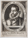 D. ANTÓNIO I  (1531-1595), O PRIOR DO CRATO, REINOU ENTRE 19 DE JUNHO E 25 DE AGOSTO DE 1580. - GRAVURA EM BURIL DO SEC. XVII FEITA NOS PAÍSES BAIXOS EM 1615. GRAVADA POR NICOLAAS DE CLERCK. O REI É APRESENTADO COM ARMADURA EM METAL, CINGINDO ELEGANTE GOLA DE RUFO E APRESENTANDO A LEGENDA ANTHONIUS DE 1. CONNICK VAN PORTUGAL EN ALGARBEN. E EM FLAMULA EM TORNO DO MONARCA A INSCRIÇÃO: ANTONIUS I DEI GRATIA REX PORTUGALLLIAE ET ALGARBIORUM. PAÍSES BAIXOS, 1615NOTA: D. António, prior do Crato, Nasceu em Lisboa, filho de uma mulher do povo e do infante D. Luís. Seu pai desejava que ele seguisse a vida eclesiástica e a sua educação processou-se em sucessivos mosteiros e colégios religiosos, tendo tido por mestres o grande humanista Fr. Diogo de Murça, o padre Simão Rodrigues de Azevedo, o teólogo Pedro MargaIho a D. Frei Bartolomeu dos Mártires. Com a morte de seu pai decide romper com a carreira que lhe tinha sido imposta. Já prior do Crato e com as ordens de diácono, recusa a ordenação de presbítero e comporta-se como pessoa secular. Por esse motivo, seu tio o cardeal D. Henrique manifesta-lhe um ódio declarado, o que o leva a exilar-se em Castela, em várias ocasiões, durante a menoridade de D. Sebastião. Com a subida ao trono deste monarca e gozando da sua estima, D. António desempenha o cargo de governador de Tânger. Obtém, então, dispensa do papel das ordens de diácono. Toma parte na batalha de Alcácer Quibir e é feito prisioneiro. Resgatado, regressa a Lisboa para chefiar um dos partidos nacionais que se opunham à candidatura de Filipe II ao trono português. O prior do Crato baseava a sua candidatura na situação de filho legitimado do infante D. Luís, segundo filho de D. Manuel, uma vez que não havia descendentes directos de D. João III. Era necessário, todavia, provar o matrimónio secreto de seus pais. Organiza-se um processo a D. António obtém uma sentença favorável, mas a actuação pessoal do cardeal-rei, que contesta aquela decisão, culmina numa nova sentença desfavorável. Com a morte do cardeal, as tropas filipinas entram em Portugal. Os partidários do prior do Crato aclamam-no rei em Santarém; Lisboa e Setúbal recebem-no vibrantemente e, em breve, quase todos os burgos do reino alinham a seu lado. Mas, não dispondo de exército organizado, nem de recursos, é derrotado na batalha de Alcântara pelo exército castelhano. Consegue fugir com dificuldade para o estrangeiro onde, nas cortes de França a de Inglaterra, procura obter auxílio para lutar contra Filipe II. Duas esquadras francesas enviadas à Ilha Terceira são derrotadas sucessivamente pelos castelhanos. A Terceira perde-se, como último bastião de D. António. Vivendo miseravelmente em França, a expensas de Catarina de Médicis resolve passar à corte de Isabel I pedindo novo auxilio. Os ingleses como represália contra o ataque da Invencível Armada, resolvem enviar a Portugal uma esquadra, comandada por Drake. D. António desembarca em Peniche mas sofre novo desaire. Regressa a França e, depois de ter conseguido um novo auxílio de Henrique IV, morre em Paris de uma crise de uremia, sem realizar o projecto por que tanto lutou.D. António nasceu em Lisboa, em 1531, tendo falecido em Paris, a 26 de agosto de 1595, tendo sido enterrado no Convento de S. Francisco da mesma cidade. Era filho natural ou legitimado do infante D. Luís e de Violante Gomes, mulher plebeia. Foi rei de Portugal desde 19 de junho de 1580, data da sua aclamação em Santarém, até à derrota de Alcântara, a 25 de agosto seguinte.Nunca resignou aos seus direitos e, embora exilado em França a na Inglaterra, manteve luta armada contra Filipe II, nos Açores (1582-1583) a em Lisboa (1589). De várias mulheres teve dez filhos, sendo os mais conhecidos: