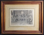 ALBRECHT DURER (ALEMANHA, NUREMBERG 14711528 NUREMBERG)   A ÚLTIMA CEIA  (A GRANDE PAIXÃO)- OLD MAINSTER - LINDA XILOGRAVURA ASSINADA COM MONOGRAMA E DATADA 1523. NESTA OBRA ESPETACULAR, DÜRER CRIA UMA FASCINANTE VERSÃO DE A ÚLTIMA CEIA , PERTENCENTE À SÉRIE A GRANDE PAIXÃO . CADA PERSONAGEM E DISCÍPULO É METICULOSAMENTE DETALHADO, MOSTRANDO MOVIMENTOS E EXPRESSÕES CHEIAS DE SENTIDO  E DE CONTEMPLAÇÃO. SOMANDO-SE À MAGNIFICÊNCIA DAS PEÇAS ESTÃO JOGOS HABILIDOSOS DE ILUSÃO DE ÓTICA, MOSTRADOS ATRAVÉS DE ASPECTOS EXECUTADOS COM PRECISÃO DE ESCORÇO, PROFUNDIDADE E VOLUME DENTRO DA COMPOSIÇÃO. TOMANDO LIBERDADE COM A PERSPECTIVA, O TETO ABOBADADO, RECORTADO NAS LATERAIS, SERVE PARA CRIAR UMA ILUSÃO DE ÓTICA, AMPLIANDO A CÂMARA DÜRER ORGANIZOU PROPOSITALMENTE O AGRUPAMENTO DE FORMA A PERMITIR UMA VISÃO DESOBSTRUÍDA DE CRISTO. A FIGURA CENTRAL. EXEMPLAR IDENTICO A ESSE INCLUSIVE NA DIMENSÃO COMPÓE O ACERVO DA GALERIA NACIONAL DE ARTE EM WHASHINGTON (VIDE EM: https://pt.m.wikipedia.org/wiki/Ficheiro:Albrecht_D%C3%BCrer,_The_Last_Supper,_1523,_NGA_603.jpg)    LISTADA NO RAISONNES DO ARTISTA  EM :  Bartsch. O Bartsch Ilustrado Vol. 10. Editado por Walter L. Strauss. Nova York: Abaris Books, 1981. Listado e ilustrado como catálogo raisonnè , Kurth, W. Dr. As xilogravuras completas de Albrecht Dürer . Nova York: Dover Publications, Inc., 1963. Listado e ilustrado como catálogo raisonne , Meder, J. Dürer-Katalog . Viena: Verlag Gilhoffer & Ranschburg, 1932. Listado e ilustrado como catálogo raisonne. PAWLAK, Manfred. Albrecht Dürer: 1471 a 1528, Das gesamte Graphische Werk, Druckgraphik, Band II. Página 152, Scheller, Robert W. e Boon, Karel G. A Arte Gráfica de Albrecht Dürer, Hans Dürer e a Escola Dürer, 1971 . Listado e ilustrado como catálogo raisonné, Strauss, WL Albrecht Dürer, Xilogravuras e Blocos de Madeira . Nova York: Abaris Books, 1980. 30,7 X 21,2 CM   SOMENTE A DIMENSÃO DA GRAVURA COM A MOLDURA TEM 56 X 45 CMNOTA: Albrecht Dürer foi um gravador, pintor, ilustrador, matemático e teórico de arte alemão e, provavelmente, o mais famoso artista do Renascimento nórdico, tendo influenciado artistas do século XVI no seu país e nos Países Baixos. A sua maestria como pintor foi o resultado de um trabalho árduo e, no campo das artes gráficas, não tinha rival. As suas xilogravuras, consideradas revolucionárias, são ainda marcadas pelo estilo gótico. É considerado como o primeiro grande mestre da técnica da aguarela, principalmente no que diz respeito à representação de paisagens. Os seus interesses, no espírito humanista do Renascimento, abrangiam ainda outros campos, como a geografia, a arquitectura, a geometria e a fortificação.Conseguiu chamar a atenção do imperador Maximiliano I para o seu trabalho, tendo sido por ele nomeado pintor da corte em 1512. Viveu, provavelmente, duas vezes na Itália em adulto. Em 1520, depois da morte do imperador, partiu para os Países Baixos, visitou muitas das cidades do norte e conheceu pintores e homens de letras, como Erasmo de Roterdão.NOTA: Albrecht Dürer foi o maior artista alemão da Renascença. Experimentou diversos meios de expressão e ficou conhecido por suas delicadas aquarelas da vida animal e vegetal, assim como por suas dramáticas xilogravuras e pelas elaboradas gravuras em metal de temas religiosos, que lhe deram fama internacional ainda em vida. Sua arte é uma mistura de tradições nórdicas e meridionais, profundamente influenciada pela pintura veneziana. Dürer era um homem independente, orgulhoso de sua aparência física e de seu talento. Inteligente e culto, relacionava-se com humanistas e eruditos e, entre seus clientes, incluía-se o Imperador Maximiliano I. Também profundamente religioso, em seus últimos anos deixou-se cada vez mais persuadir pela Reforma luterana. Albrecht Dürer era um homem religioso, inclinado ao misticismo. Mas tinha também uma curiosidade quase insaciável a respeito de tudo que se percebesse por meio dos sentidos. Possuía, ainda, um extraordinário poder de observar e pesquisar. Assim, aliando seu espírito inquieto, sempre em busca do novo, ao talento do artista, Albrecht Dürer deu uma dimensão universal às suas criações, trazendo o Renascimento para o interior das rígidas e tradicionais fronteiras alemãs. Nasceu em 21 de maio de 1471, em Nuremberg, filho de um ourives que emigrara da Hungria. Sua mãe, Barbara Holper, era filha do mestre de seu pai. O casal teve dezoito filhos  e Albrecht foi o terceiro. Quando criança, freqüentou a escola latina local e ali conheceu Willibald Pirckheimer, jovem da nobreza, que mais tarde se tornaria um respeitado estudioso humanista. Ficaram amigos e manteriam correspondência por toda a vida. Depois de deixar a escola, Dürer estudou, como era costume, o ofício de ourives, na oficina paterna. Já demonstrava sinais de seu extraordinário talento artístico. Nas memórias que escreveu pouco antes de sua morte, comenta: Meu pai sentia uma especial satisfação comigo, pois via que era ávido de saber como fazer as coisas e, assim, ensinou-me o ofício de ourives, mas, ainda que eu pudesse realizar aquele trabalho com tanto capricho quanto se espera, minha alma era mais da pintura. Expus toda a questão a meu pai que longe se sentir feliz, lamentou o tempo perdido; mesmo assim, cedeu. Nessa época, os ourives pertenciam à classe dos artesãos (onde se incluíam também pintores) e por seus estúdios passavam pessoas cultas e de alto nível de vida  compondo, portanto, um ambiente estimulante para quem tivesse inclinação artística. Esse era, justamenre o caso de Albrecht. Só que, aos 15 anos, ele começava a trabalhar como aprendiz no estúdio de Michael Wolgemut, um pintor de prestígio em Nuremberg. Em 1490, depois de quatro anos ali, Dürer partiu para o tradicional ano de bacharel alemão, um período de viagens por muitas cidades, quando então o jovem desfrutava a vida antes de se estabelecer e de assumir responsabilidades familiares. Dürer viajou pelo que era, na época, o Sacro Império Romano, e desse tempo de tantas viagens há poucas notícias e se conhecem poucas obras. Entre elas há, porém, uma tela: Auto-Retrato com Flor de Rícino, de 1493. A flor, símbolo da fecundidade conjugal, tem sido interpretada como alusão ao noivado com Agnes Frey. Dürer retornou a Nuremberg para se casar, na primavera de 1494. Alguns meses após o casamento, partiria só, para sua primeira viagem à Itália. Certamente sua curiosidade o levava ao encontro das novidades acerca do que faziam os novos mestres italianos da pintura e do desenho. Os artistas alemães, disse ele, eram inconsistentes como uma árvore selvagem intata, já os italianos haviam redescoberto há duzentos anos a arte venerada por gregos e romanos.Era difícil o transporte nas viagens de longa distância, e a jornada pelos Alpes em lombo de cavalo oferecia tanto perigo quanto beleza. Dürer deixou registrada sua impressão do panorama alpino numa série brilhante de aquarelas. Em Pádua visitou Pirckheimer é, por seu intermédio, entrou em contato com a obra dos humanistas italianos, cuja curiosidade científica e independência de pensamento muito o impressionaram. Mas o ponto culminante de sua viagem foi Veneza. Com sua insaciável sede de conhecimento e com a perseverança que também sempre o caracterizou, Dürer dedicou-se a aprender tudo o que os mestres contemporâneos pudessem lhe ensinar. Estudou a ciência da perspectiva e o retrato do modelo nu; copiou os trabalhos de Mantegna e de outros gravadores; e discutiu a respeito das diversas teorias da arte em meio ao círculo de pintores venezianos.De volta para casa em 1495, levava em sua bagagem os rudimentos do Renascimento italiano e a ambição de transplantá-los para sua própria terra. Ganhava a vida com xilogravuras e gravuras em metal, que sua esposa e sua mãe vendiam nos mercados públicos e nas feiras, e que corriam toda a Europa nas mãos dos mercadores.Uma época tumultuada essa, e as inquietações místico-religiosas que envolviam a Europa do norte nos estertores da Idade Média foram invocadas com incomparável talento na gravura O Apocalipse de São João (1498), a primeira obra-prima de Dürer. Ainda que impressa na gráfica de seu padrinho, Anton Koberger, em Nuremberg, Dürer insistiu para que seu nome figurasse como editor. Isso fazia parte da campanha que sempre manteve para elevar o status do artista do norte europeu e também para assegurar o reconhecimento de sua arte. Dois anos mais tarde, pintou novo Auto-Retrato, encarando de modo direto o observador, em pose deliberadamente reminiscente de Cristo. Uma pose solene, que o exibe orgulhoso e consciente de sua distinção artística. Retratou-se como era visto.Nos anos seguintes, Dürer continuou a assimilar as lições de sua temporada italiana, produzindo uma notável variedade de trabalhos. Algumas encomendas de pinturas chegavam de burgueses e de aristocratas, incluindo o poderoso Eleitor da Saxônia, Frederico o Sábio. Mas foram suas xilogravuras e, cada vez mais, suas gravuras em metal, que lhe deram fama e lhe permitiram alcançar a independência que sempre ansiara tão obstinadamente.No final do verão de 1505, Dürer voltava à Itália com o encargo de pintar um retábulo para a associação dos comerciantes alemães, em Veneza  onde se estabeleceu por mais de um ano.Suas gravuras eram então muito conhecidas na Itália, respeitadas por artistas e por figuras eminentes, como o doge e o patriarca de Veneza que o visitavam em seu estúdio. Ele estava decidido a mostrar aos venezianos que não era apenas um desenhista talentoso mas também um mestre da pintura e da cor, como o enigmático Giorgione, cujas imagens sombrias causavam grande admiração na época. Apesar disso, sua maior inclinação era a obra de GioVanni Bellini, grande mestre da geração anterior. Quando Bellini, aos 80 anos, o visitava e elogiava seu trabalho, Dürer, então com 35 anos, vivia momentos de realização.Ele desfrutava a vida veneziana, a companhia de outros artistas, a comida, o vinho e a beleza da cidade. Apreciava, acima de tudo, o respeito dispensado pelos italianos a seus artistas, em franco contraste com a sovinice dos burgueses alemães. Como sentirei falta do sol, escreveu, lamentando seu regresso. Aqui sou um cavalheiro; em meu país, um parasita.Estranhamente, porém, quando lhe foram oferecidos 200 ducados para que permanecesse em Veneza por mais um ano, recusou. E, em janeiro de 1507, chegava de volta a seu país. A situação em Nuremberg não mudara: continuavam poucas as oportunidades dos grandes encargos públicos  exatamente as bases em que os italianos erigiram a própria reputação. Assim, Dürer foi pouco a pouco abandonando a pintura para se concentrar mais em seu trabalho como gravador. Sua popularidade aumentou e, em 1509, ele pôde finalmente adquirir a casa em que vivia.De 1512 a 1520, Dürer trabalhou quase exclusivamente para o Imperador Maximiliano I, tornando-se uma espécie de decorador oficial: além de ilustrar manuscritos e livros, desenhava brasões e estandartes, projetava cortejos e colaborou na criação do Arco do Triunfo, uma composição imensa, em forma de arco e constituída por centenas de xilogravuras. Em 1513, foi feito cidadão honorário do Grande Conselho de Nuremberg, honra sem precedentes para um artista do norte alpino; e, em 1515, o imperador lhe concedeu uma anuidade de 100 florins pelo resto de sua existência. A despeito de todo o sucesso, nem tudo foi fácil para Dürer. Sua renda era relativamente elevada, mas logo suas despesas se equipararam a ela: gastava e emprestava dinheiro livremente, enchendo sua casa com objetos estranhos e preciosos, de todo o tipo. Em 1514, a morte de sua mãe o deixou abalado, mergulhando-o numa crise artística e espiritual, que se refletiu na gravura Melancolia I. Estava ainda obcecado pelo vulto das conquistas italianas e, em parte, pelos ideais de beleza e harmonia que sempre pareciam lhe escapar.Em 1517, Martinho Lutero fez seu primeiro grande ataque à corrupção na Igreja, dando início à insurreição que culminaria na Reforma. Dürer lia avidamente os escritos de Lutero, que lhe chegavam às mãos por intermédio de reformadores como Filipe Melanchthon, um humanista erudito que, como o próprio Dürer, procurava transpor a distância entre o novo aprendizado da Itália e a nova fé da Alemanha. Os ensinamentos de Lutero parecem ter trazido certo alívio ao turbilhão interior de Dürer. Em 1520 ele iria escrever: Se me acontecer, com a ajuda de Deus, de encontrar o dr. Martinho Lutero, gostaria de retratá-lo cuidadosamente, gravando-o em cobre, para que permaneça a lembrança desse homem cristão, que me auxiliou a livrar-me de grande angústia.Com a morte do Imperador Maximiliano I, em 1519, o Conselho de Nuremberg suspendeu sua pensão vitalícia, levando-o a empreender uma longa viagem aos Países Baixos a fim de se encontrar com o novo imperador e lhe pedir a renovação de sua anuidade. Dürer deixou Nuremberg em 1520, acompanhado pela esposa e por uma criada. Levava consigo gravuras em metal e xilogravuras e com elas pagou as despesas ao longo da viagem. Manteve um diário detalhado, no qual registrou todas as despesas e tudo o que viu e ouviu, assim como um caderno de esboços. Na verdade, essa viagem foi do mais absoluto triunfo: em toda parte era recebido por homens ricos e poderosos, festejado pelos artistas como o maior artista alemão de seu tempo  ele concretizava, assim, o velho sonho de elevar o status público do artista.Ao longo da viagem, Dürer também procurou conhecer as obras de arte notáveis e os artistas importantes de cada cidade. Fez uma penosa incursão à Zelândia, no norte agreste do país, em busca de uma baleia  como soubera  encalhada ali. Mas, ao chegar, a criatura já retornara ao mar. Da Zelândia restou-lhe apenas uma espécie de febre que o debilitaria pelo resto da vida. Em Aix-la-Chapelle, assistiu à coroação do novo imperador, Carlos V, e teve sua anuidade confirmada. Dürer ainda pintou diversos retratos e vendeu muitas gravuras, mas era tal sua paixão por coleções  incluindo objetos como cascos de tartaruga, papagaios, corais, conchas e marfins  que fez da viagem, em seu todo, um prejuízo financeiro.Estava em Antuérpia quando chegaram notícias da prisão de Lutero. Ele e a mulher voltaram o mais rápido possível para Nuremberg e, ao chegarem, em agosto de 1521, encontraram sua cidade mergulhada em tumultos. Amigos e alunos de Dürer haviam sido banidos sob acusação de idéias heréticas; na zona rural crescia o descontentamento que, mais tarde, explodiría na Guerra Camponesa de 1525. Dürer, embora cauteloso, não disfarçava sua simpatia pelos novos movimentos. Aliando tal sentimento às próprias preocupações religiosas, preparou sua última grande pintura, o retábulo Os Quatro Apóstolos. Aqui, seu profundo sentimento religioso está em perfeita harmonia com seu amor pela arte e, mais que isso, nessa obra culminante, sua arte tomou o aspecto de um manifesto, traduzindo seu engajamento na Reforma Luterana. Doou a obra ao Conselho de Nuremberg, em 1526, inscrevendo nela esta advertência contra os falsos profetas: Todos os governantes temporais destes tempos perigosos deveríam ficar atentos para que não venham a seguir o descaminho humano ao invés da palavra de Deus. Porque Deus nada irá acrescentar ou suprimir de sua palavra.Nos últimos anos de vida, Dürer concentrou esforços em seus escritos: publicou trabalhos sobre proporção e perspectiva, além de compor a crônica de sua família e as próprias memórias.Também deu início, mas não viveu o bastante para concluir, a uma obra contendo recomendações aos jovens artistas. Morreu em 6 de abril de 1528, aos 57 anos, em Nuremberg. Não deixou discípulos, mas o legado de sua obra ajudou a arte alemã a florescer, primeiro no Renascimento, depois no Romantismo. Entre os artistas de seu tempo foi, sem dúvida, o mais universal. E para muitos, como Melanchthon, ele foi um sábio, cujos talentos artísticos, eminentes como eram, ainda assim consistiam na menor de suas virtudes.