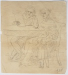 PRINCESA DONA JANUÁRIA DE BRAGANÇA (RIO DE JANEIRO 1822  NICE FRANÇA 1901)  IRMÃ MAIS VELHA DO IMPERADOR DOM PEDRO II - DESENHO LIVRE A LAPIS APRESENTANDO SENTADOS A UMA MESA O PATRIARCA JOSÉ BONIFÁCIO DE ANDRADA, TUTOR DE DOM PEDRO II,  LENDO ATENTAMENTE UM DOCUMENTO,  A CONDESSA DE BELMONTE DONA MARIANA CARLOTA DE VERNA MAGALHÃES COUTINHO, A DADAMA, PARA O IMPERADOR DOM PEDRO II  E SUAS IRMÃS PRINCESAS IMPERAIS SUA SEGUNDA MÃE (FOI NOMEADA POR DOM PEDRO I GOVERNANTA E TUTORA DAS CRIANÇAS ) E AOS PÉS DA DAMA, ABRAÇADO POR ELA ESTÁ O MENINO DOM PEDRO II VESTINDO CAMISOLA INFANTIL DE COSTAS COM A CABEÇA VOLTADA PARA A DESENHISTA. NO VERSO DO PAPEL DO DESENHO  ESTA CALCADA AS MARCAS DE TINTA  COM AS PALAVRAS DE UMA CARTA ONDE SE PODE LER A PALAVRA SAUDADE, PROVAVELMENTE A MISSIVA FOI  DIRIGIDA AO IMPERADOR DOM PEDRO I A QUEM SEMPRE CABIA ESCREVER A MENINA DONA JANUÁRIA. COMOVENTE,  HISTÓRICO E  PRECIOSO! BRASIL, CIRCA DE 1831 17 X 15 CMNOTA: Pedro I convidou D. Mariana Carlota de Verna Magalhães Coutinho (posterior Condessa de Belmonte) para assumir a posição de aia. Mariana de Verna era uma viúva portuguesa considerada culta, honrada e gentil. Pedro a chamava de "Dadama" pois não conseguia pronunciar corretamente quando criança a palavra "dama". Entretanto, ele continuou a chamá-la dessa maneira até já adulto por afeição e por considerá-la uma mãe postiça. Como era comum dentre a realeza dessa época, ele não foi amamentado por sua mãe. Em vez disso, a imigrante suíça Marie Catherine Equey foi escolhida como sua ama de leite.  Maria Leopoldina morreu em 11 de dezembro de 1826 quando Pedro tinha apenas um ano de idade, poucos dias depois de ter abortado um bebê menino. Pedro cresceria e não teria nenhuma memória da mãe, sabendo apenas aquilo que as pessoas comentavam e contavam sobre ela. De seu pai "não retinha uma imagem clara".Pedro I se casou novamente dois anos e meio depois com a princesa Amélia de Leuchtenberg. Pedro passou pouco tempo com a madrasta, que acabaria por deixar o país dois anos depois. Mesmo assim eles tiveram uma relação bem próxima e mantiveram-se em contato por cartas até a morte dela em 1878. Tão forte foi a influência de Amélia no príncipe que ele até sua morte a considerou como sua mãe e quando adulto "a mulher ideal, a quem ele sempre buscou, era morena, vivaz e inteligente, e notadamente mais velha do que ele". Pedro I abdicou da coroa em 7 de abril de 1831 depois de um longo conflito contra liberais federalistas. Ele e a esposa imediatamente partiram para Portugal a fim de reconquistar a coroa de Maria II, que havia sido usurpada por D. Miguel.3334 Deixado para trás junto com as irmãs mais velhas, o Príncipe Imperial assim se tornou o imperador Pedro II. Pedro, então com cinco anos de idade, acordou na manhã do dia 7 de abril com a coroa imperial ao lado de sua cama. Pedro I e Améliajá tinham deixado o solo brasileiro abordo da fragata inglesa HMS Warspite. Pedro II escreveu uma carta de despedida ao pai com a ajuda de Mariana de Verna. Ao recebê-la o ex-monarca chorou e respondeu chamando o menino de "Meu amado filho, e meu Imperador". Seu pai e madrasta permaneceram a bordo do Warspite por mais cinco dias antes de partirem para a Europa, porém eles nunca viram o jovem imperador nesse período. Pedro I permaneceria angustiado pelo restante de sua vida sobre a ausência dos filhos e preocupado com seus futuros. Pedro II sentia saudades do pai e madrasta (que havia assumido o papel de mãe), possivelmente sendo um dos motivos por sua posterior falta de demonstração de emoção em público. De fato, a "inesperada perda da família assombraria Pedro II pelo resto da vida".Três de suas irmãs também ficaram para trás: as princesas D. Januária, D. Paula e D. Francisca Pedro foi aclamado em 9 de abril como o novo imperador. Ele chorou na carruagem ao lado de Mariana de Verna ainda desnorteado pelo abandono dos pais e assustado pelas grandes multidões que acompanhavam seu trajeto até o Paço Imperial. O jovem imperador foi exibido em uma das janelas do palácio para o povo junto com suas três irmãs. Pedro ficou em cima de uma cadeira para que as centenas de pessoas reunidas pudessem vê-lo melhor e para que ele conseguisse ver suas aclamações. Os brasileiros ficaram comovidos pela "figura do pequeno órfão que deveria governá-los".Toda essa provação, seguida pelos bramidos dos canhões que o saudavam, foi tão traumática que ela talvez possa ser a explicação por sua aversão a cerimônias públicas quando adulto.