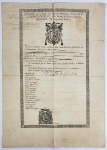 PASSAPORTE PONTIFICIO DE 1814 COM ARMAS DO CARDEAL CONSALVE SECRETÁRIO DE ESTADO DO PAPA PIO VII E ASSINATURA DO CARDEAL PACCA. O PASSAPORTE É DATADO DE  1814 E FOI CONCEDIDO A SEBASTIANO BERNARDIINI. ARMAS DO CARDEAL CONSALVI EM SELO SECO. GRANDE E BELO DOCUMENTO. 50 X 37 CM NOTA: O CARDEAL PACCA QUE ASSINA O DOCUMENTO É  Bartolomeo Pacca (23 de dezembro de 1756  19 de abril de 1844) foi um cardeal e diplomata italiano, Decano do Colégio dos Cardeais.)  Filho de Orazio Pacca, marquês de Matrice. Estudou na Pontifícia Academia dos Nobres Eclesiásticos, em Roma, em 1778, e na Universidade La Sapienza, Roma (doutorado utroque iure, tanto em direito canônico como civil, em 21 de abril de 1775). Recebeu as insígnias de caráter clerical, em 13 de julho de 1777, as ordens inferiores em 17 de julho de 1785, o subdiaconato em 31 de julho de 1785 e o diaconato em 7 de agosto de 1785. Foi ordenado padre em 14 de agosto de 1785. Foi nomeado camareiro privado de Sua Santidade. Eleito arcebispo-titular de Tamiathis em 26 de setembro de 1785, foi consagrado em 17 de abril de 1786, na Igreja da SS. Trinità um Montecitorio (não mais existe, é hoje o edifício do parlamento italiano), pelo Cardeal Giovanni Carlo Boschi, assistido por Rudolf von Edling, arcebispo de Gorizia, e por Ottavio Boni, arcebispo titular de Nazianzo. Núncio apostólico em Colônia, em 24 de abril de 1786. Depois, foi nomeado núncio na França, mas não pode ocupar o cargo por causa da Revolução Francesa. Então, foi nomeado núncio em Portugal em 21 de março de 1794, onde ficou até 18 de junho de 1808. Nesse momento, a Família Real Portuguesa estava a caminho do Brasil, já com o seu sucessor na nunciatura, Lorenzo Caleppi.Criado cardeal-presbítero no consistório de 23 de fevereiro de 1801, recebeu o barrete cardinalício em 29 de julho e o título de São Silvestre em Capite em 9 de agosto de 1802.12 Cardeal pró-secretário de Estado da Santa Sé nomeado em 18 de junho de 1808, após a entrada dos franceses em Roma, ocupou o cargo até 7 de maio de 1814. Em 1809, o Papa Pio VII excomungou o imperador Napoleão Bonaparte em 6 de julho e por sua vez, o papa e o cardeal Pacca foram presos; o Papa foi enviado para Savona enquanto o Pacca foi enviado, em 6 de agosto de 1809, para Fenestrelle, onde ficou até 1813.1 Naquele ano, ele foi autorizado a juntar-se ao papa, em Fontainebleau, onde influenciou o papa a se retratar com Napoleão Bonaparte e foi deportado para Uzès em janeiro de 1814. Foi libertado com a queda de Napoleão I em abril de 1814. Retornou a Roma e organizou uma Junta de Estado para governar em nome do papa ausente. Inicialmente, representou a Santa Sé no Congresso de Viena, mas logo foi substituído pelo cardeal Ercole Consalvi. Foi novamente Pró-secretário de Estado, enquanto o cardeal Consalvi estava no Congresso. Não deixou Roma quando Joaquim Murat, rei de Nápoles, avançou em direção à cidade, e durante os cem dias como governador de Roma, tomou algumas medidas controversas, como ordenar a prisão do Cardeal Jean-Siffrein Maury na Castello Sant'Angelo (libertado pelo Cardeal Consalvi tão logo ele retornou a Roma).1 Em 26 de setembro de 1814, tornou-se Camerlengo da Santa Igreja. Passou para o título de São Lourenço em Lucina em 2 de outubro de 1818. Prefeito da Sagrada Congregação dos Bispos e Regulares em 29 de novembro de 1818 Passa para a ordem de cardeais-bispos e assume a sé suburbicária de Frascati em 21 de dezembro de 1818. Preceptor do Accademia Archeologica, quando emitiu o Édito Pacca proibindo o êxodo de Roma de tesouros artísticos preservados em galerias privadas, em 1820. Passou para a sé suburbicária de Porto e Santa Rufina em 13 de agosto de 1821. Pró-datário da Dataria Apostólica em 18 de novembro de 1824. Tornou-se bispo de Porto e Santa Rufina e Civitavecchia em 10 de dezembro de 1825, quando a última sé se uniu ao seu anterior. No Conclave de 1829, sofreu o Jus exclusivae do Rei Carlos X da França. Confirmado como pró-datário pelo Papa Pio VIII, em 31 de março de 1829. Secretário da Sagrada Congregação da Inquisição Romana e Universal em 5 de abril de 1830. Torna-se Decano do Sacro Colégio dos Cardeais e passa para a sé suburbicária de Óstia-Velletri em 5 de julho de 1830, além de nomeado Prefeito da Sagrada Congregação Cerimonial. Nesse mesmo ano, é nomeado arcipreste da Basílica de São João de Latrão. Sua casa era frequentada pelos cientistas mais ilustres, homens de letras e artistas, tanto romanos e estrangeiros. Ele tinha pago a suas expensas escavações feitas em Ostia, e com os objetos descobertos, ele formou um pequeno museu em sua vinícola na via Aurélia, o Casino de Pio V. Faleceu em 19 de abril de 1844, em Roma. Velado e enterrado na Igreja S. Maria in Portico Campitelli, com a presença do Papa Gregório XVI.