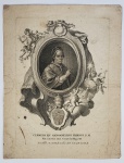 RETRATO DO PAPA CLEMENTE XIV (NASCIDO EM 1705-PONTIFICADO EM 1769). CHAMADO DE O RIGOROSO.  POR JOHANN ESAUAS NILSON (1769-1788) GRAVURA DA ÉPOCA DO PONTIFICADO FEITA EM METAL. LINDA REPRESENTAÇÃO COM HERMA DO PONTÍFICE ADORDANA POR SUNTUOSA MOLDURA CONTENDO SEU BRASÃO SOB MITRA PAPAL E ENTRE NUVENS E PÁLIO FIGURAS DE QUERUBINS. 26 X 21 CMNOTA: Clemente XIV, o Rigoroso (O.F.M.Conv. nascido Giovanni Vincenzo Antonio Ganganelli; Santarcangelo di Romagna 31 de outubro de 1705  Roma 22 de setembro de 1774). Foi Papa de 19 de maio de 1769 até a data da sua morte. Era filho de um médico. Aos 18 anos vestiu o hábito de Franciscano, sob o nome de frei Lourenço. Clemente estudou em Roma, na Itália. Pregador de grande e impressionante capacidade apostólica. Nomeado cardeal por Clemente XIII em 1759, sua eleição realizou-se num prolongado conclave de três meses com 179 escrutínios. O mais longo da história, e recordista de apurações "acaloradas".Era bem-visto pelos governos adversos aos Jesuítas. Mais certo ainda que, embora premido pelas circunstâncias, ele contemporizou quatro anos. Só em 1773 publicou o breve Dominus ac Redemptor noster, com o qual extinguiu a Companhia. Os soberanos Bourbons de França, Espanha, Nápoles e Parma não permitiam a permanência dos inacianos em seus países. Sebastião José de Carvalho e Melo, conde de Oeiras e marquês de Pombal, já os expulsara das terras lusitanas. O Geral, Padre Lorenzo Ricci, não admitia modificações essenciais na constituição jesuítica: "sunt ut sint aut non sint". Preso no castelo San Ângelo, morreu octogenário em 1775, protestando a inocência de sua Companhia. Na Prússia protestante e na Rússia cismática foram os jesuítas acolhidos com distinção.Faleceu em 22 de setembro de 1774, de uma doença pulmonar contraída numa procissão em dia chuvoso.