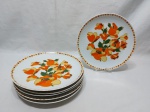 (118)Jogo de 6 pratos rasos de mesa em porcelana Real flor laranja
