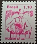 Brasil 1977 - Colhedor de Uva, selo regular sem carimbo com variedade IMPRESSO DO LADO DA GOMA. Valo
