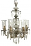 Palaciano lustre de cristal translúcido para seis lâmpadas adornado com braços retorcidos, pingentes