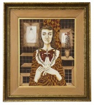 ROGERIO GOMES (Alagoas 1940......) Óleo sobre tela representando retrato feminino com libélula, assi