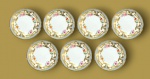 Conjunto de sete pratos para servir bolo ou sobremesa em porcelana inglesa "Tuscan China Plant". Med. 17,5 cm diam