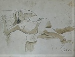Carlos Leão : " Nú feminino" , nanquim e guache s. papel , ass. inf. dir. Med. Mi 17 x 22 cm  Me 32 x 37  cm