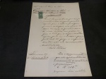 Brasil Império, documento fiscal de 1880, selado com estampilha/selo fiscal D. Pedro II de 200 réis.