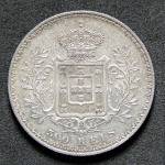 Moeda Portugal - 500 Réis 1896 Carlos I ESCASSA no Estado SOB/FC (AU58) c/ Linda Pátina e Parte do B