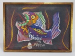 CHICO DA SILVA (1910-1985) - "Peixe". Têmpera sobre tela, assinado no c.i, datado 1976. Med. 25 x 36 cm. Moldura baguete dourado. Alguns desgastes leves.