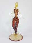 BAROVIER & TOSO - MURANO - Anos 50 - Antiga escultura figura de cavalheiro em vidro italiano, soprado, repuxado e moldado a mão, com detalhes em pó de Ouro. Possivelmente desta importante cristaleria. Med. 26 cm.