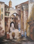 Dario Mecatti, óleo sobre tela, representando cena árabe, medindo 60 x 80 cm.