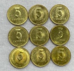 Argentina - Lote com 9 Moedas de 5 Centavos 2010 - Flor de Cunho