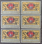 Alemanha - GrM:1444 - 1/6 a 6/6 - Lote com 6 Notgeld de 50 Pfennig 1921 Flor de Estampa - Wittenberge - Lyceum, Elbbrücke, Rathaus, Alter Turm, Neue Bürgerschule e Städt Real gymnasium.
