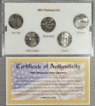 Estados Unidos - Set State Quarter Colection 2001 Platinum Edition - Set com os seguintes Estados: New York, Carolina do Norte, Rodhe Island, Vermont e Kentucky - PROOF/MINT (Letra P-Philadélfia)