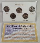 Estados Unidos - Set State Quarter Colection 2006 Platinum Edition - Set com os seguintes Estados: Nevada, Colorado, Dakota do Sul, Nebraska e Dakota do Norte - PROOF/MINT (Letra P-Philadélfia)