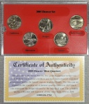 Estados Unidos - State Quarter Colection 2005 Denver Mint Edition - Set com os seguintes Estados: Califórnia, Minesota, Oregon, Kansas e West Virginia - PROOF/MINT (Letra D-Denver)