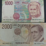 Itália - P-114/115 - 02 Cédulas de 1000 e 2000 Liras 1990/1992 MBC - Guilherme Marconi e Maria Montessor - Italy - Europa