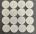 Japão - Lotão com 16 Moedas do Japão de 1 Iene - Aluminio - Soberbas - Moedas circulante com valor cambiável e Colecionável -