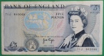 Reino Unido - P-378 - Cédula de 5 Pounds 1973 MBC - Busto da Rainha Elizabeth 2 - England - Europa