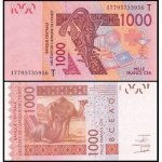 Togo - P-815Tq - Cédula 1000 Francs 2017 Flor de Estampa - W A S Banco dos Estados Africanos do Oeste - Letra T=Togo - Africa