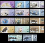 Territórios Articos - Conjunto completo com 14 Cédulas de Polìmero com o tema Animais e com valores de 1-500 POLAR DOLLAR (2010-2017) Flor de Estampa. Valores: 1-2-3-5-6-8-9-10-15-25-50-100-250 e 500 Pollar Dollars. Trata-se de uma cédula não oficial, colecionável emitida por uma entidade não oficial, Global Numismatic Services L.P. em Houston, Texas - USA, apesar de que poderia ser resgatada pelo valor facial convertido em dólares americanos no órgão emissor até a data máxima constante no anverso das cédulas.