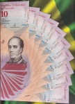 Venezuela - P-103a - Lotão com 10 Cédulas de 10 Bolivares  Soberano 2018 - Flor de Estampa (Sequencial - A numeração das cédulas pode variar, porém a sequência sempre começará com o numeral 1 e terminará com o numeral 0) - América