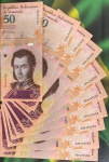 Venezuela - P-105a - Lotão com 10 Cédulas de 50 Bolivares  Soberano 2018 - Flor de Estampa (Sequencial - A numeração das cédulas pode variar, porém a sequência sempre começará com o numeral 1 e terminará com o numeral 0) - América