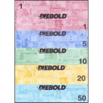 Diebold - Conjunto com 5 Cédulas de 1-5-10-20 e 50 Test Notes Flor de Estampa - Diebold Nixdorf é uma empresa multinacional americana de tecnologia financeira e de varejo especializada na venda, fabricação, instalação e serviço de sistemas de transações de autoatendimento (como caixas eletrônicos e sistemas de processamento de moeda) - Fundo em branco