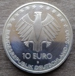 Alemanha - Moeda de 10 EURO 2010 D - PRATA .925 - 175 ANOS DE EISENBAHN NA ALEMANHA FLOR DE CUNHO