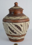 Potiche em cerâmica artística ao estilo indígena, com tampa -med. 29cm